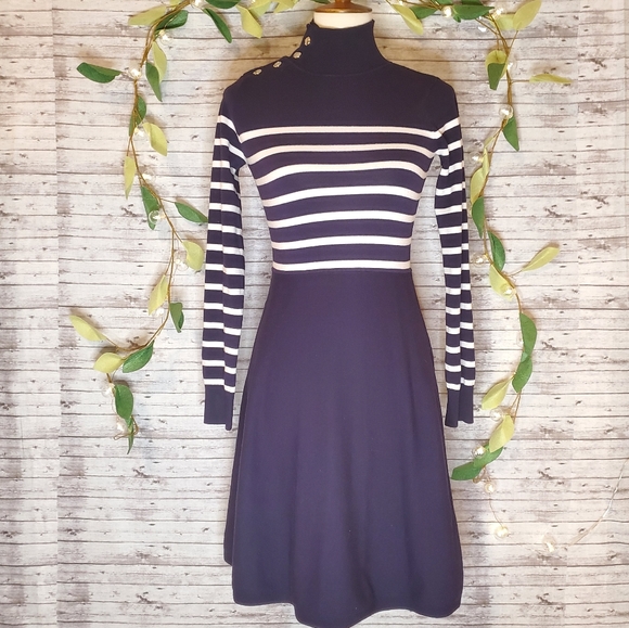 Eliza J mock neck striped fit & flare dress - Picture 3 of 9